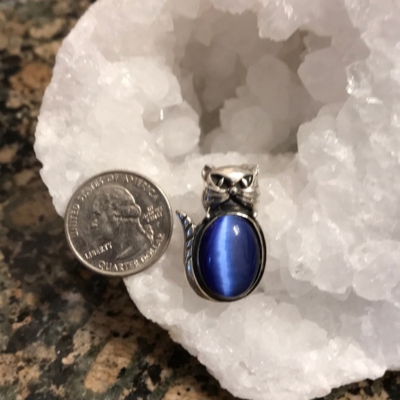 STERLING SILVER CAT PIN W/BLUE CATS EYE 128.00 NWT - Picture 2 of 5